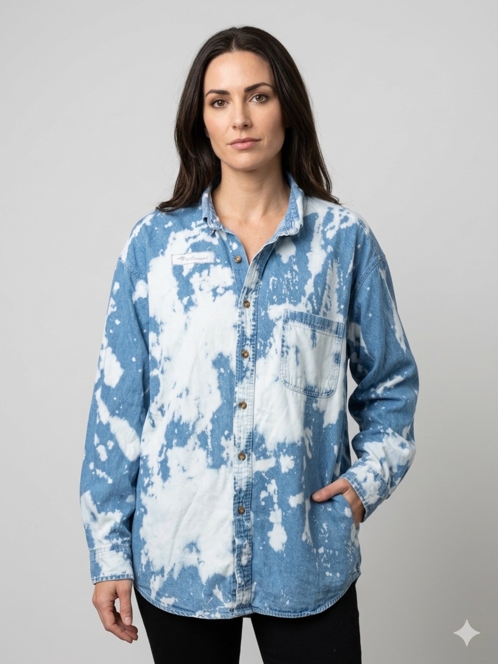 Katierie’s Upcycled White and Blue Denim Splash Indie Rugged Shirt Size 2X